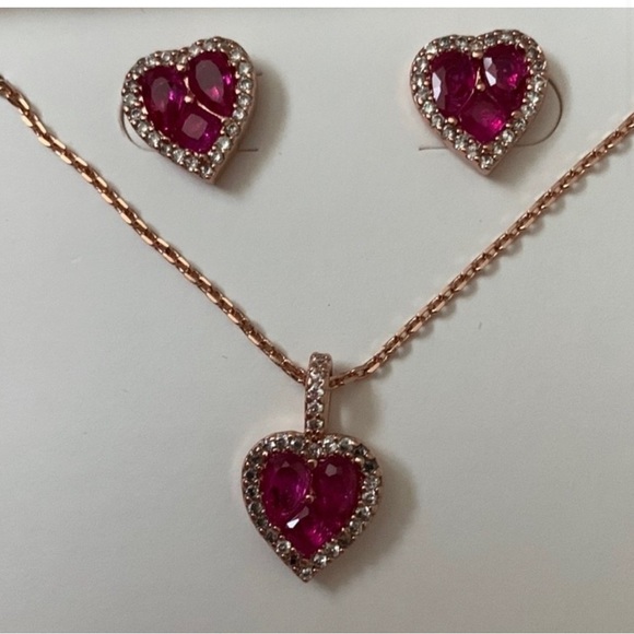 Kate Spade “Spell it Out” necklace and earrings boxed set, red hearts - Picture 3 of 15